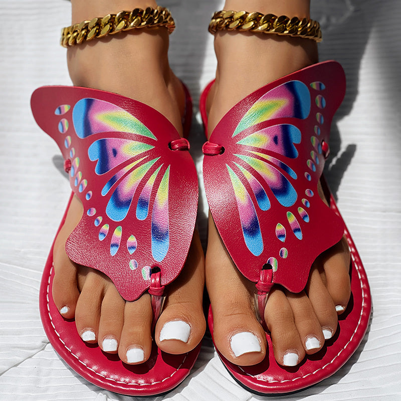 Butterfly Print Round Toe Flip Flops, Comfortable Summer Beach Shoes, Casual Women's Footwear, Perfect For Poolside And Daily Wear by DC-THE CEO