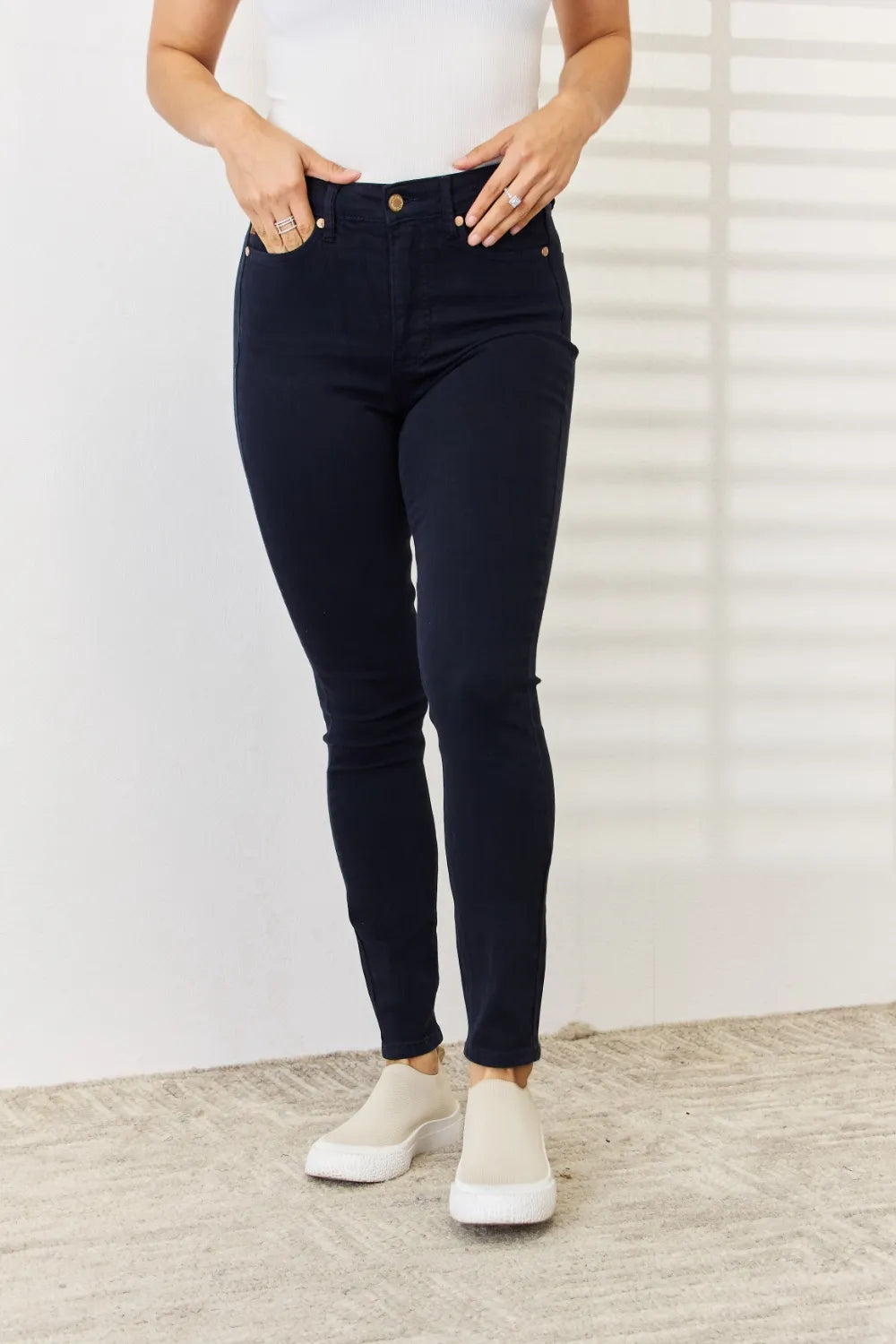 Judy Blue Full Size Garment Dyed Tummy Control Skinny Jeans by Trendsi