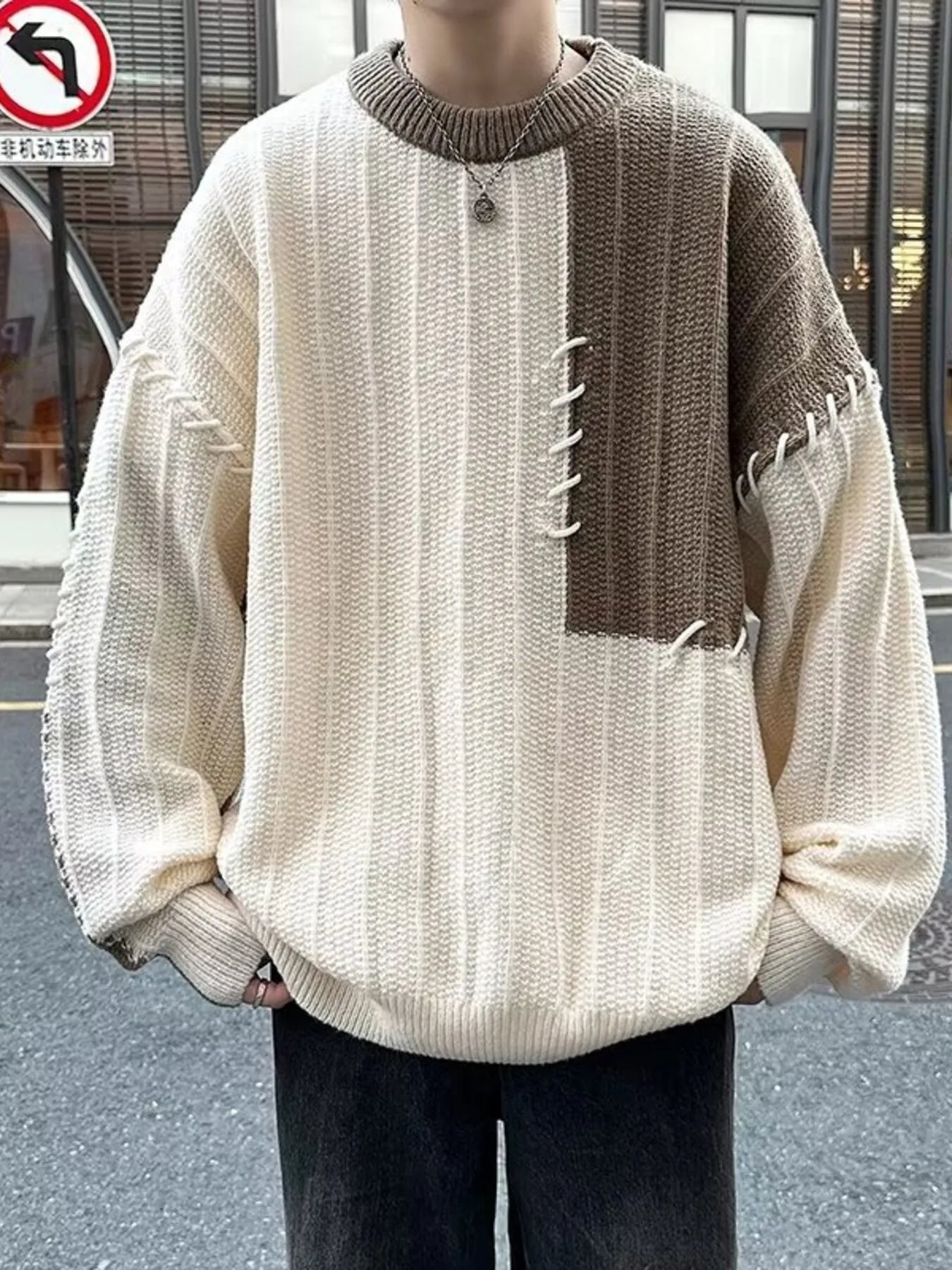 Men's Color Block Round Neck Knitted Pullover by Trendsi