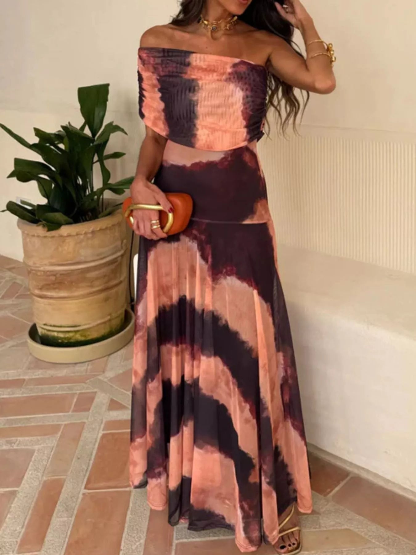 Printed Short Sleeve Maxi Dress by Trendsi