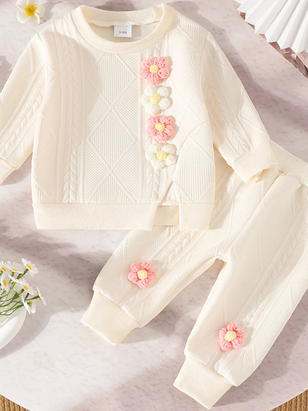 Children's Flower Textured Top and Pants Set by Trendsi