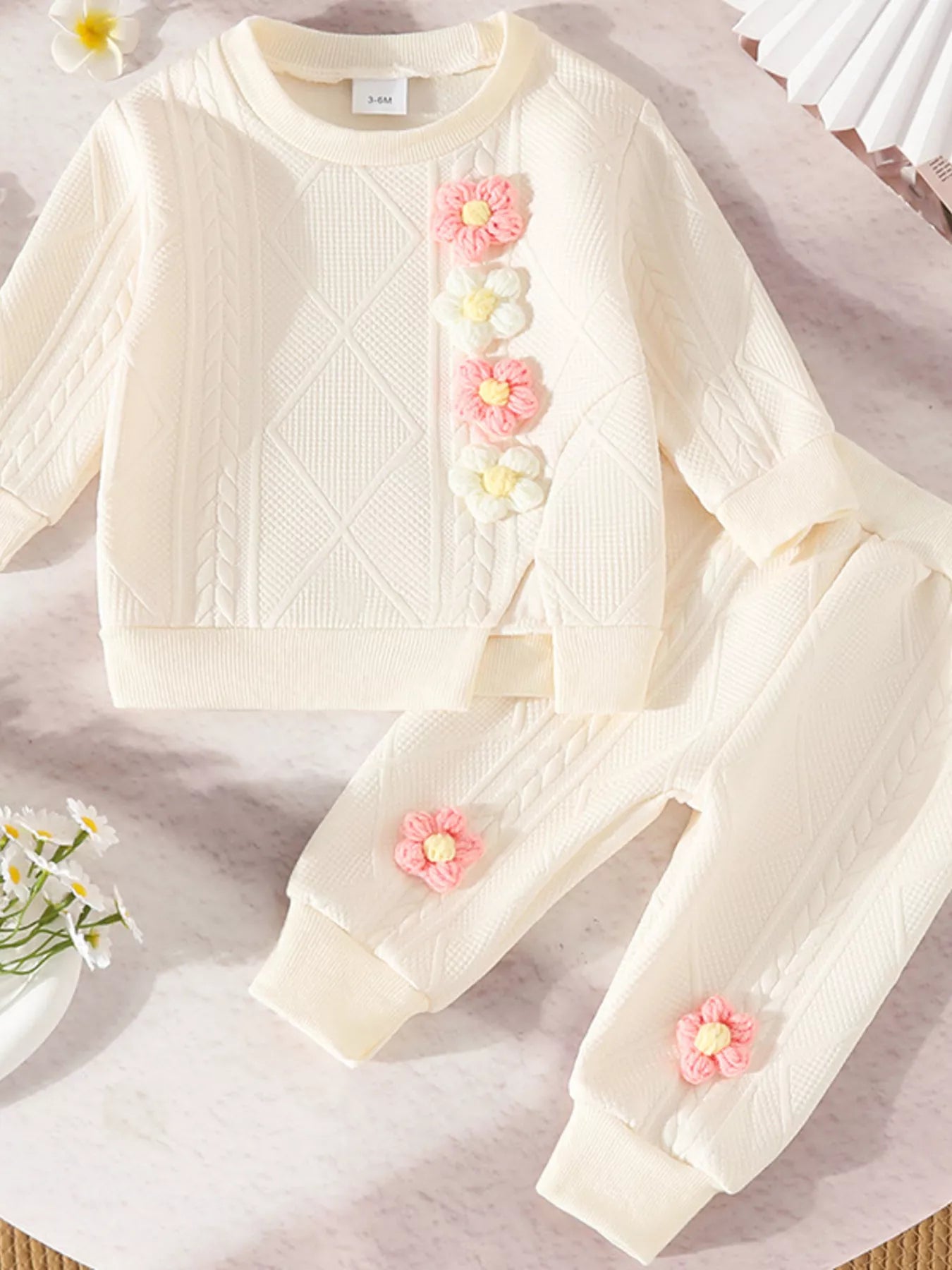 Children's Flower Textured Top and Pants Set by Trendsi