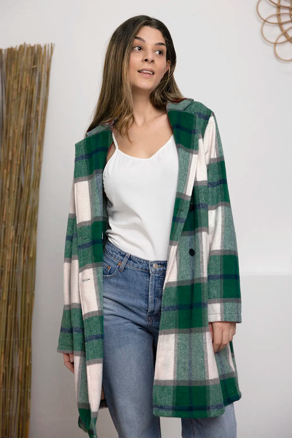 Double Take Full Size Plaid Button Up Lapel Collar Coat by Trendsi