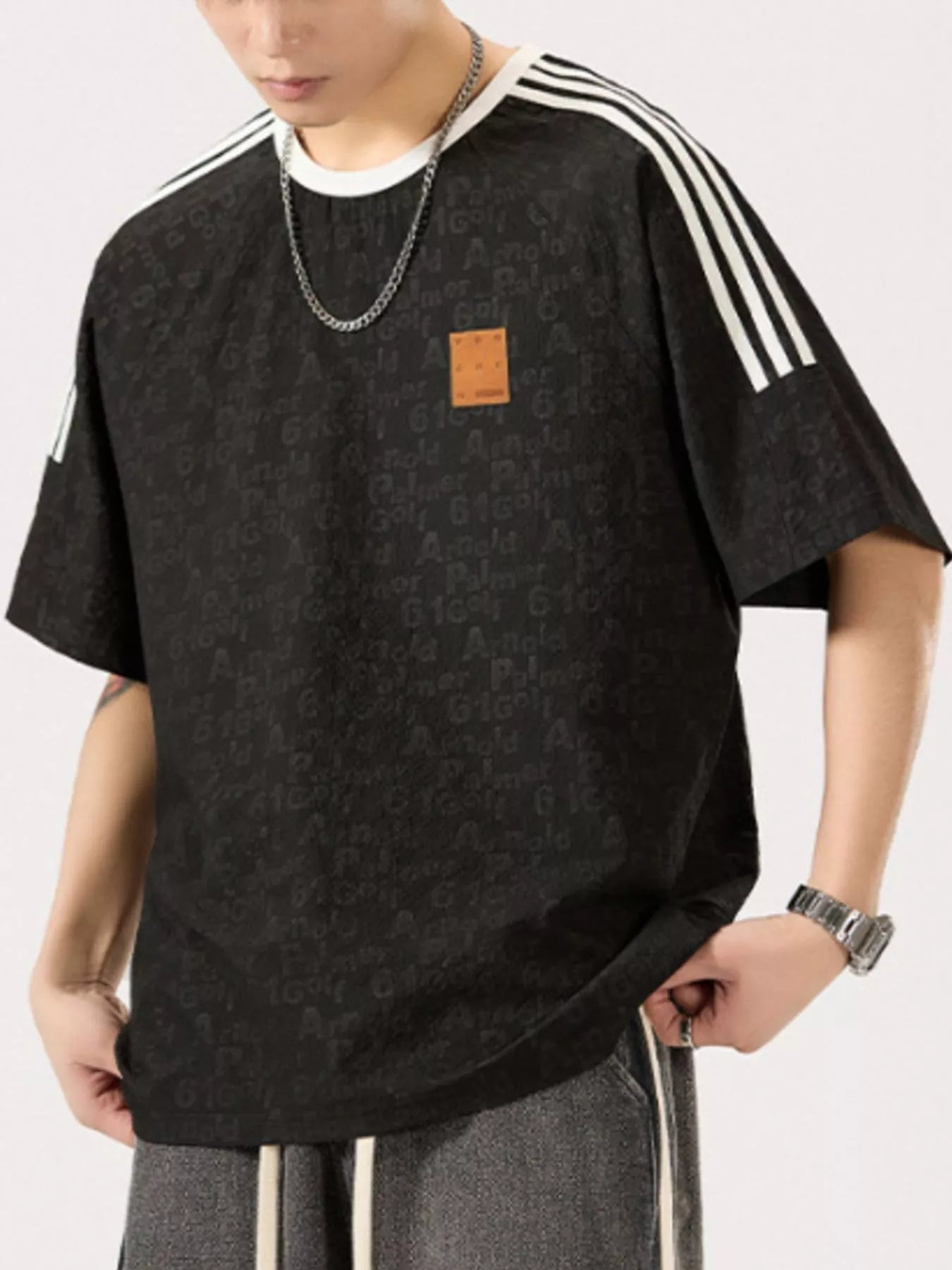Men's Full Size Striped Shoulder Relaxed Fit T-Shirt Plus Size by Trendsi