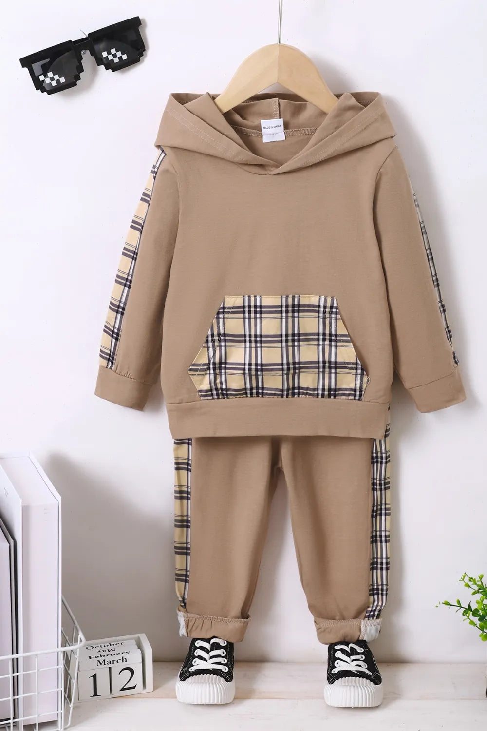 Children's Plaid Hoodie and pants Set by Trendsi
