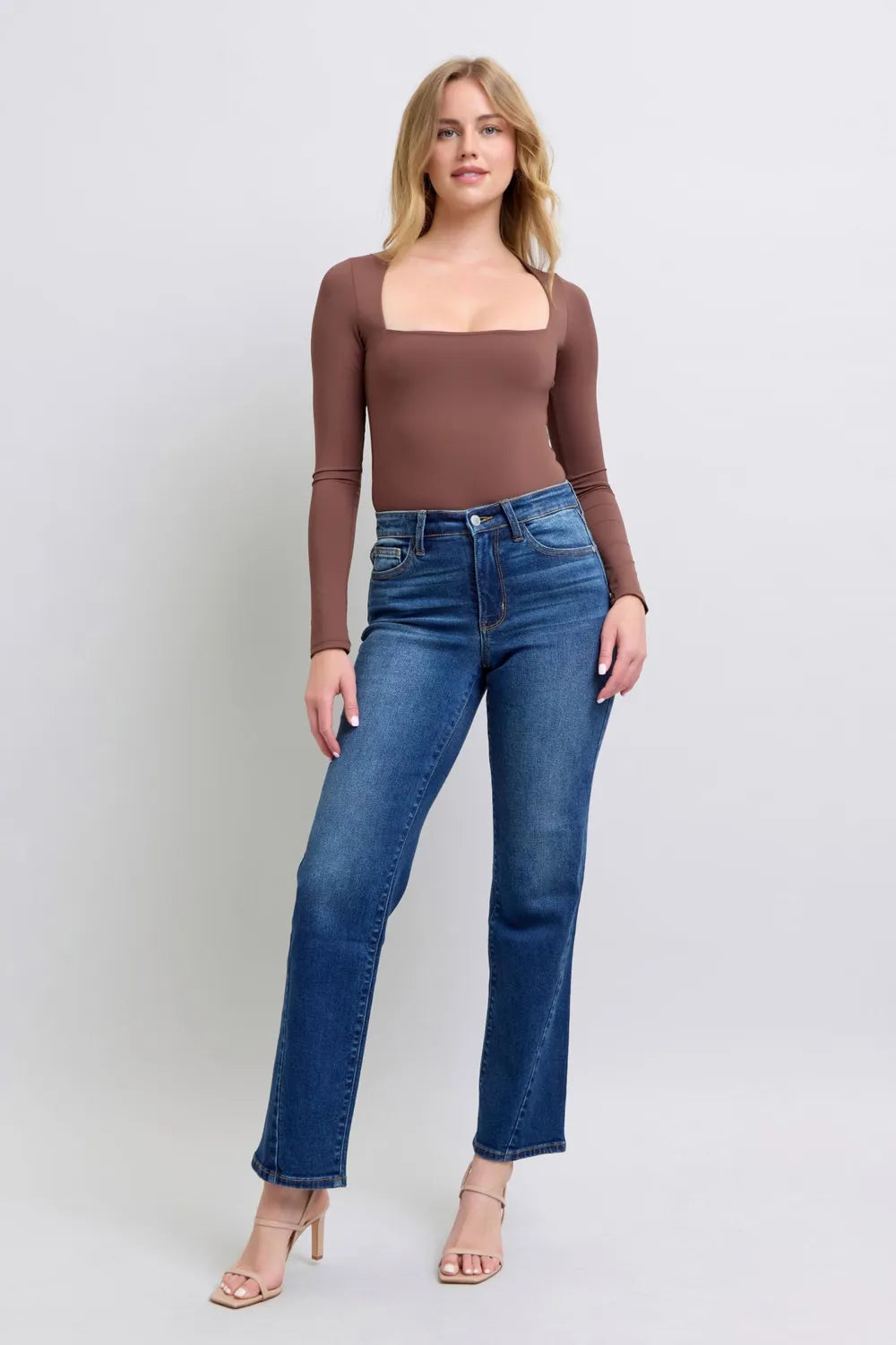 Judy Blue Full Size Side Seam Detail Straight Jeans with Pockets by Trendsi