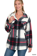 Zenana Oversized Plaid Fleece Shacket by Trendsi