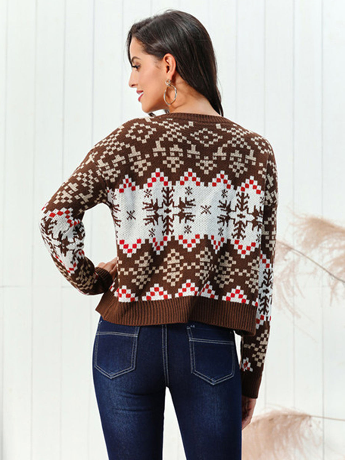 Snowflake Pattern Round Neck Sweater by Trendsi