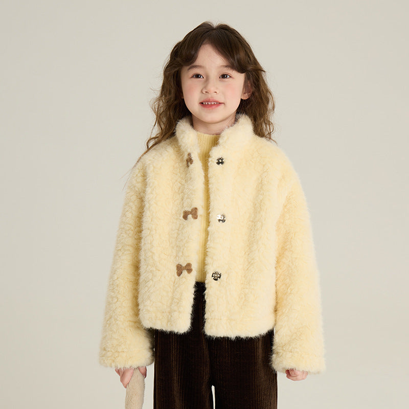 Furry Coat Children Single-layer Fleece-lined Warm-keeping Cotton Clothing by DC-THE CEO