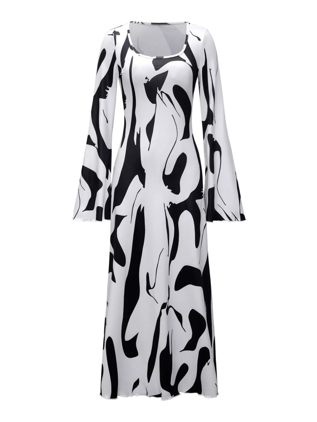 Abstract Print Long Sleeve Maxi Dress by Trendsi