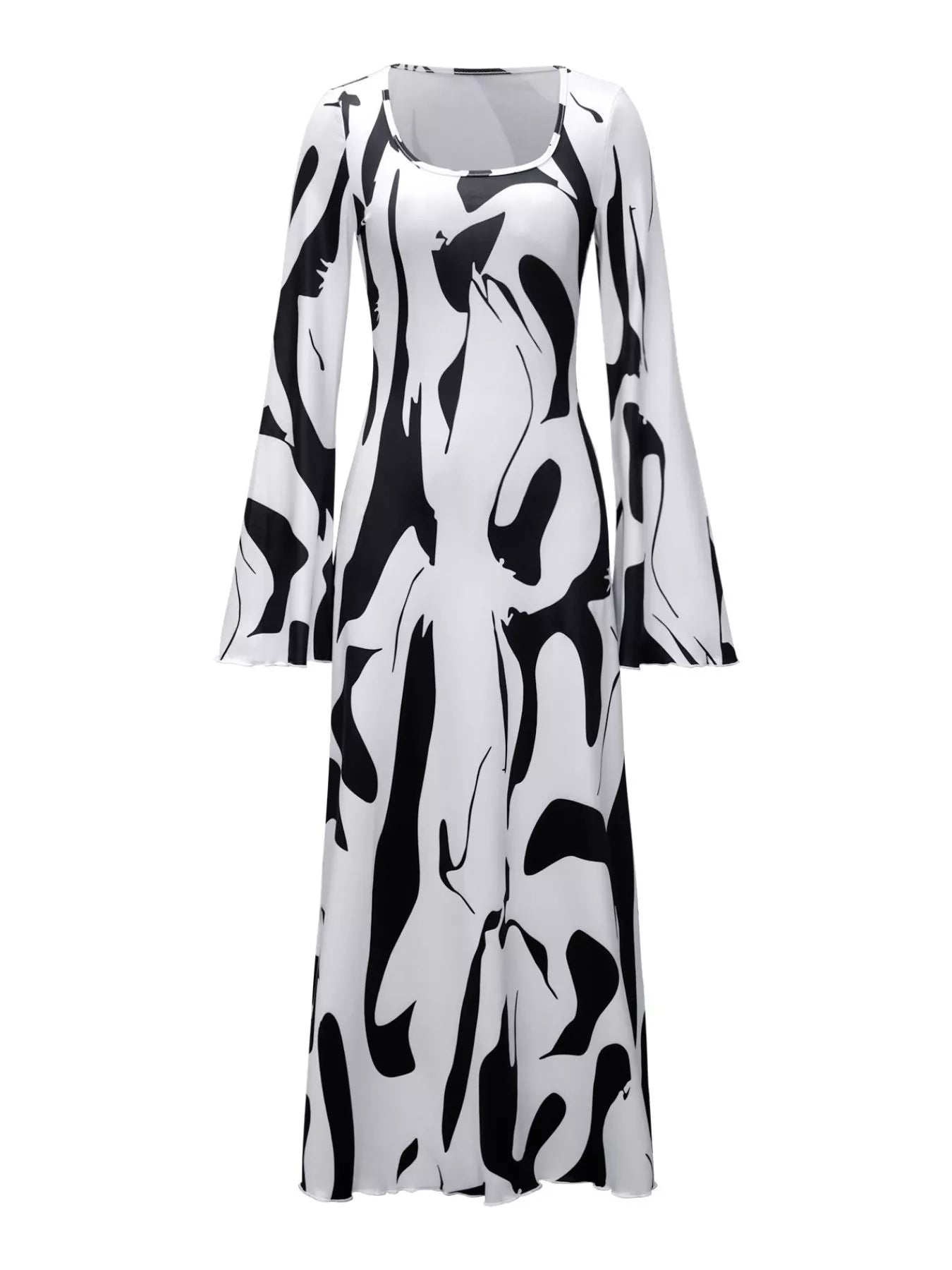 Abstract Print Long Sleeve Maxi Dress by Trendsi
