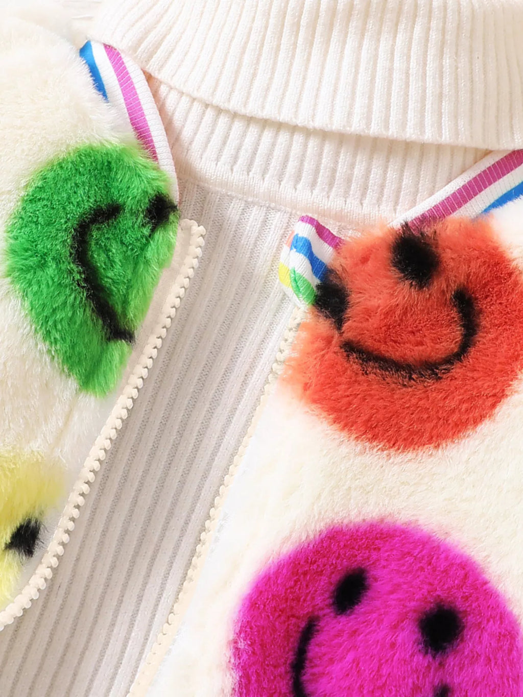 Children's Cheerful Smiley Face Print Plush Jacket by Trendsi