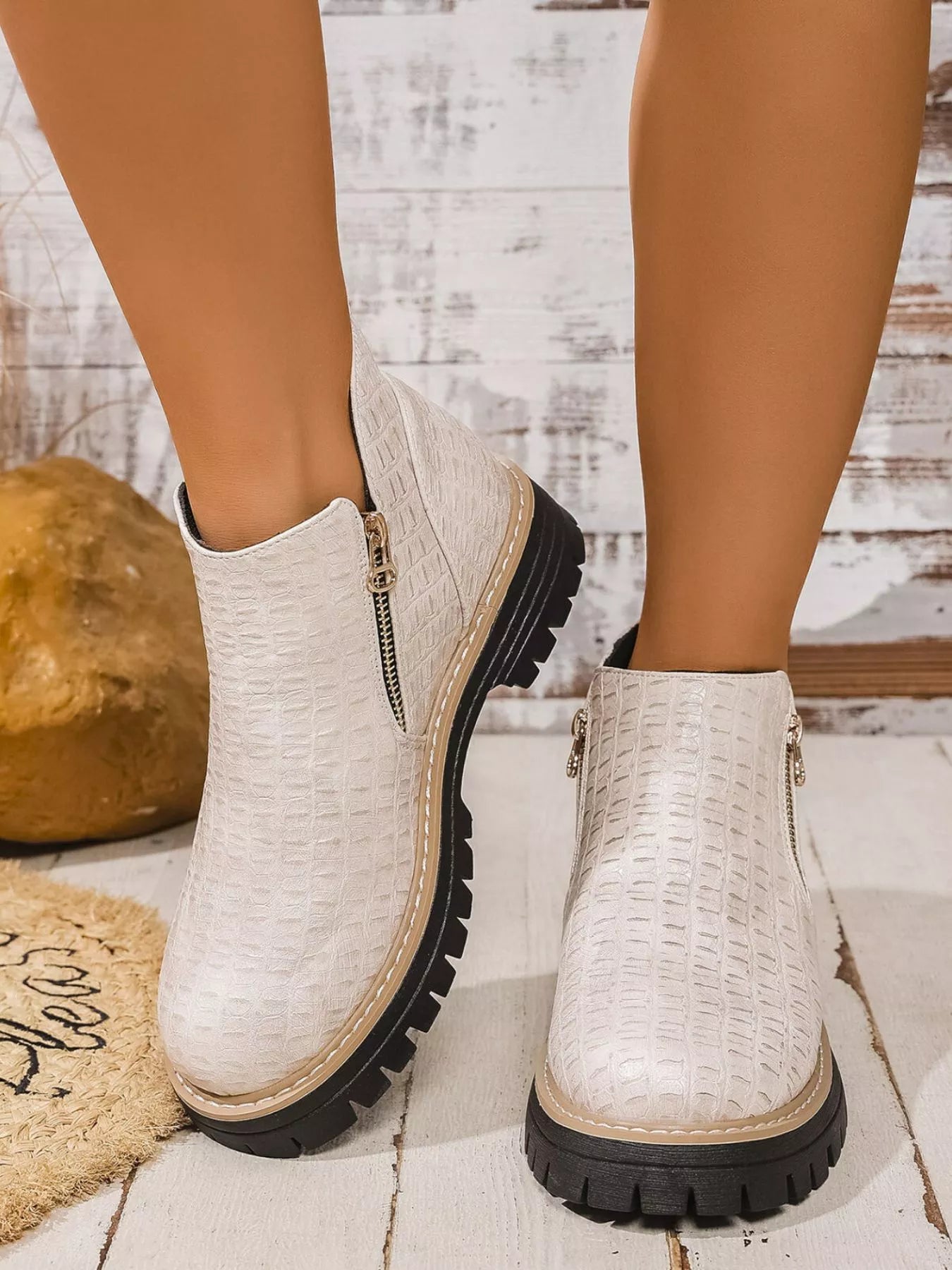 Round Toe Side Zip Ankle Boots by Trendsi