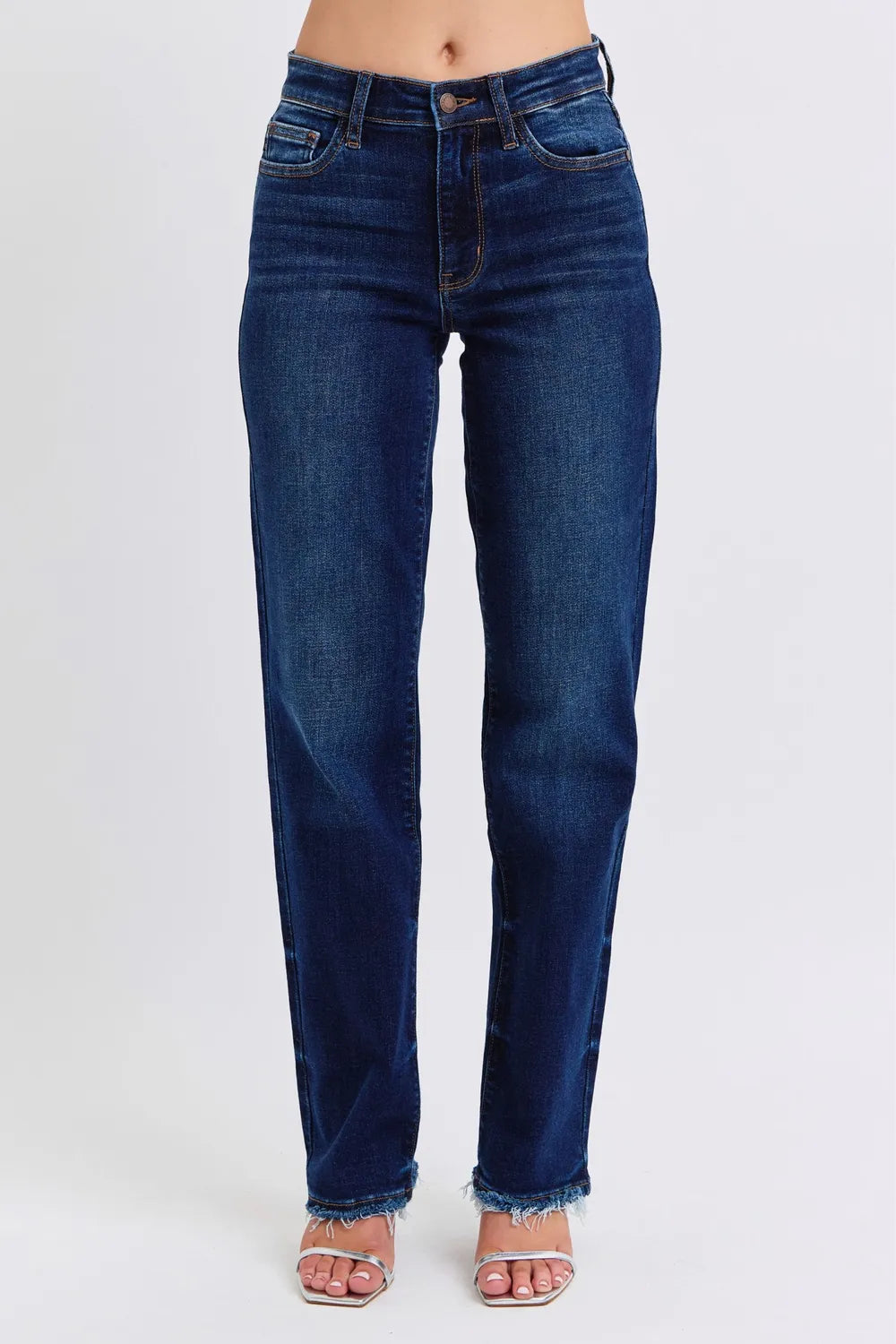 Judy Blue Full Size Raw Hem Straight Leg Jeans by Trendsi