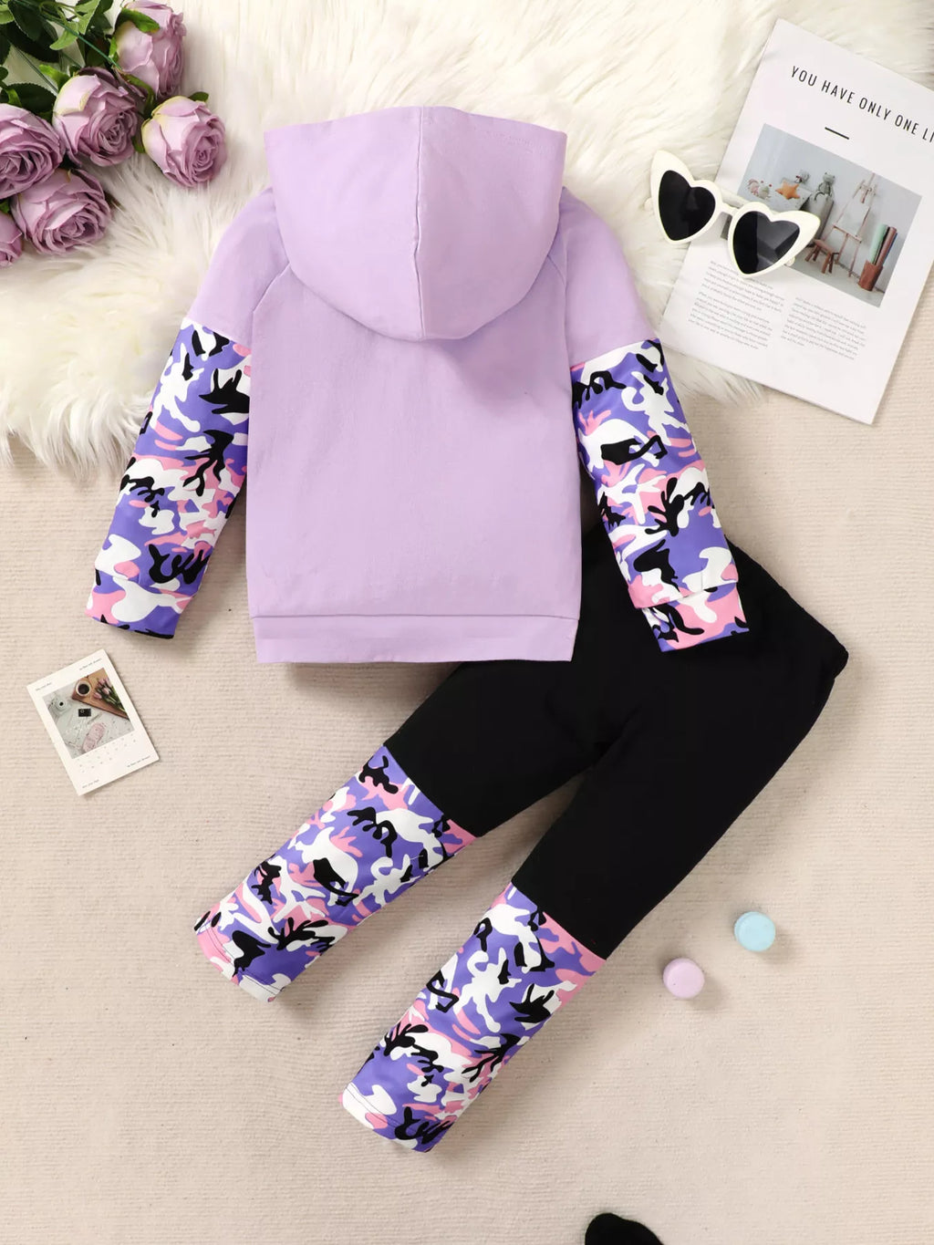 Children's Graphic Camo Print Hoodie & Pants Set by Trendsi