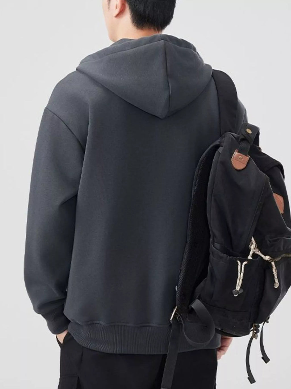 Men's Plus Size Solid Color Zip-Up Hoodie by Trendsi