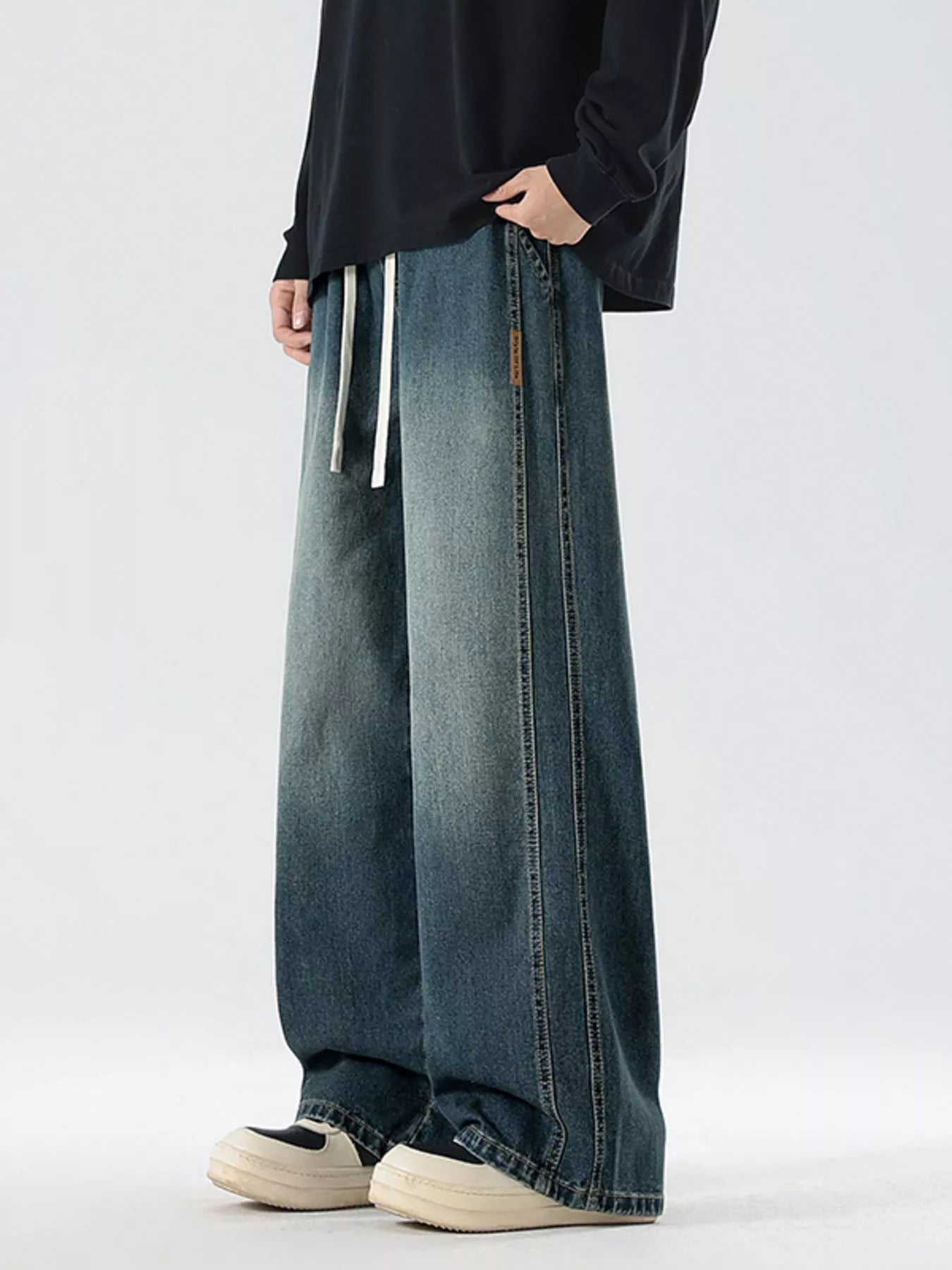 Men's Full Size Wash Wide Leg Jeans Plus Size by Trendsi