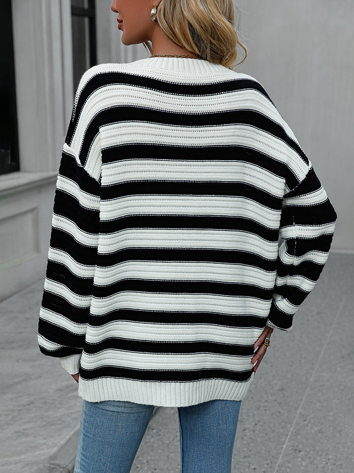 Striped Dropped Shoulder Sweater by Trendsi