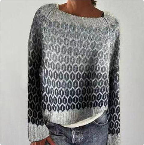 Women's Fashion Round Neck Multicolor Loose Leisure Pullover Knitwear Sweater by DC-THE CEO