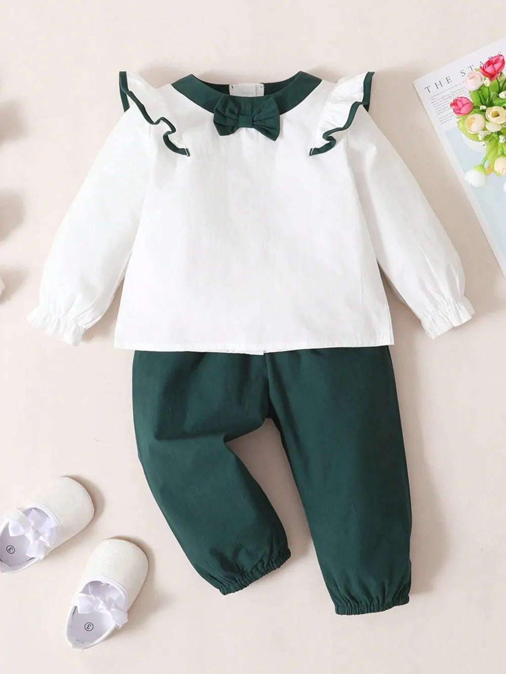 Children's Contrast Ruffled Top and Pants Set by Trendsi