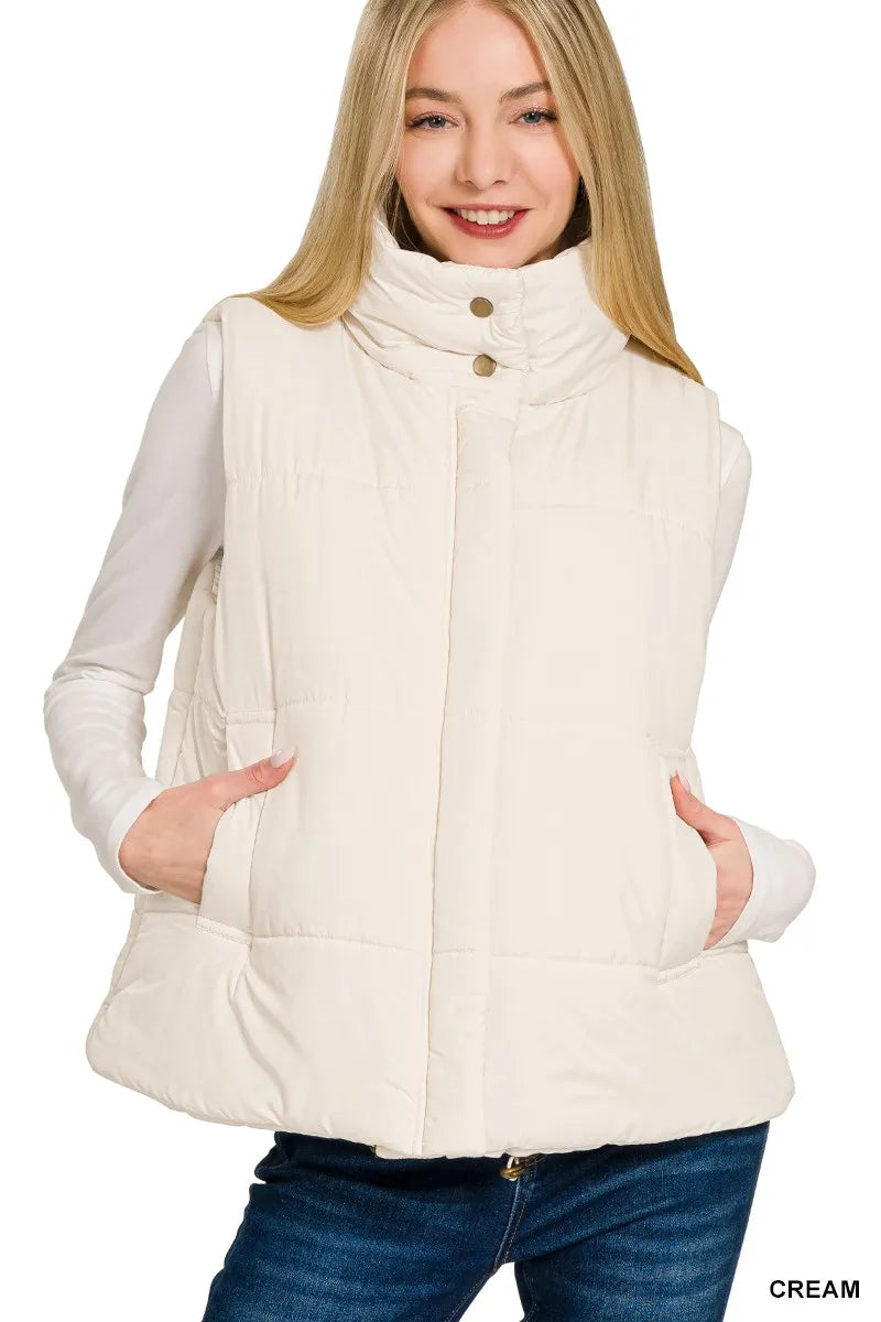 Zenana High Neck Zip-Up Vest Coat by Trendsi