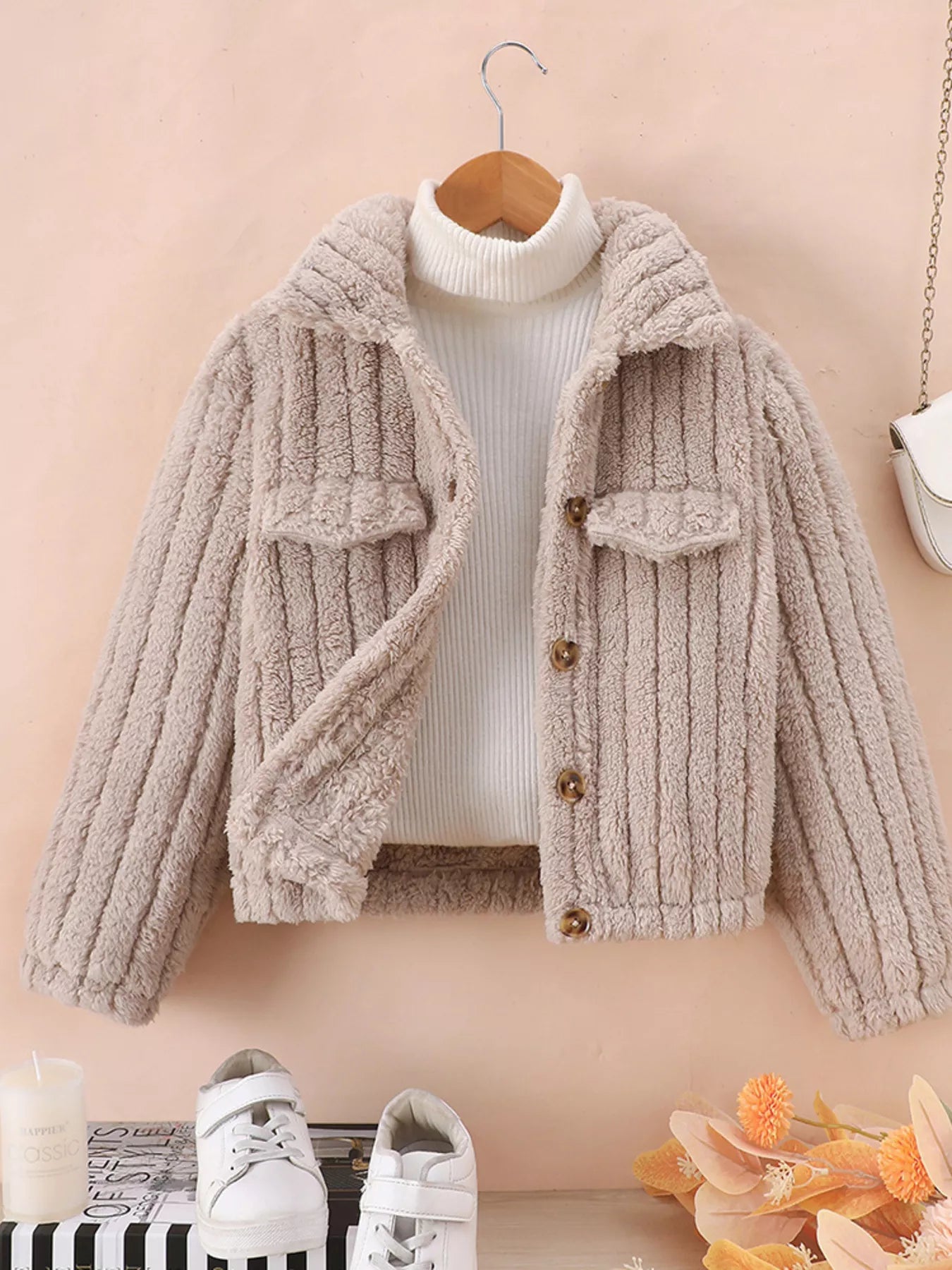 Children's Cozy Fleece Button-Down Jacket by Trendsi