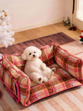 Plaid Pattern Plush Sofa Pet Bed by Trendsi