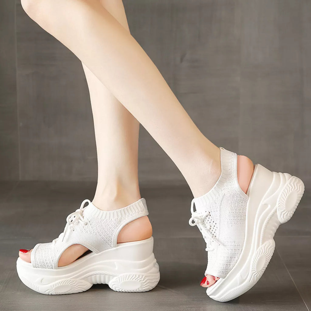 Lace Up Platform Sandals by Trendsi