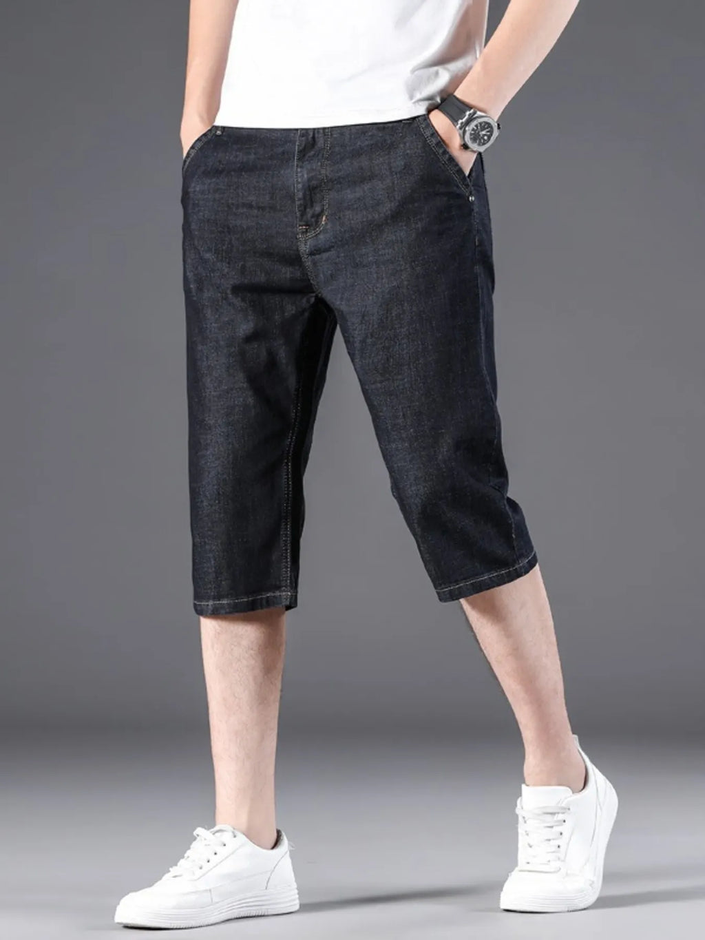Men's Wash Denim Shorts with Relaxed Fit by Trendsi