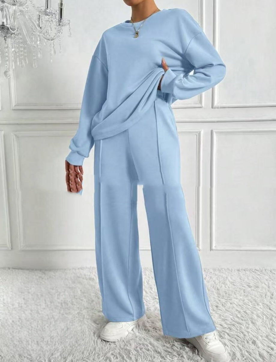 Women's Round Neck Long-sleeved Trousers Temperament Twinset by DC-THE CEO