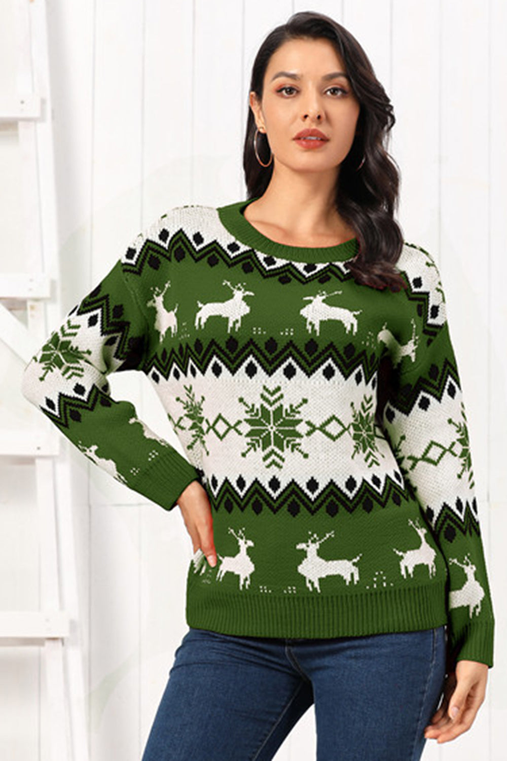 Reindeer Round Neck Sweater by Trendsi