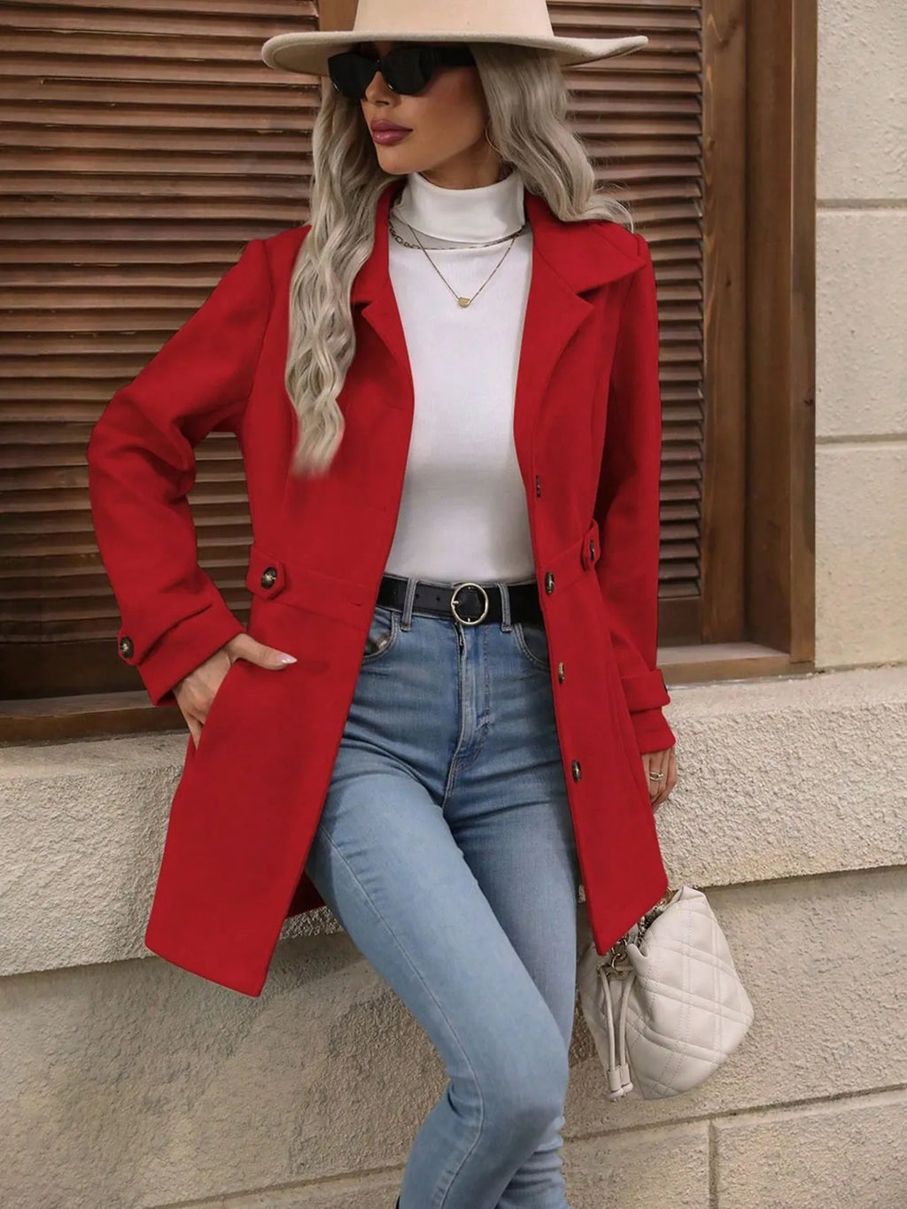 Button Up Long Sleeve Coat by Trendsi