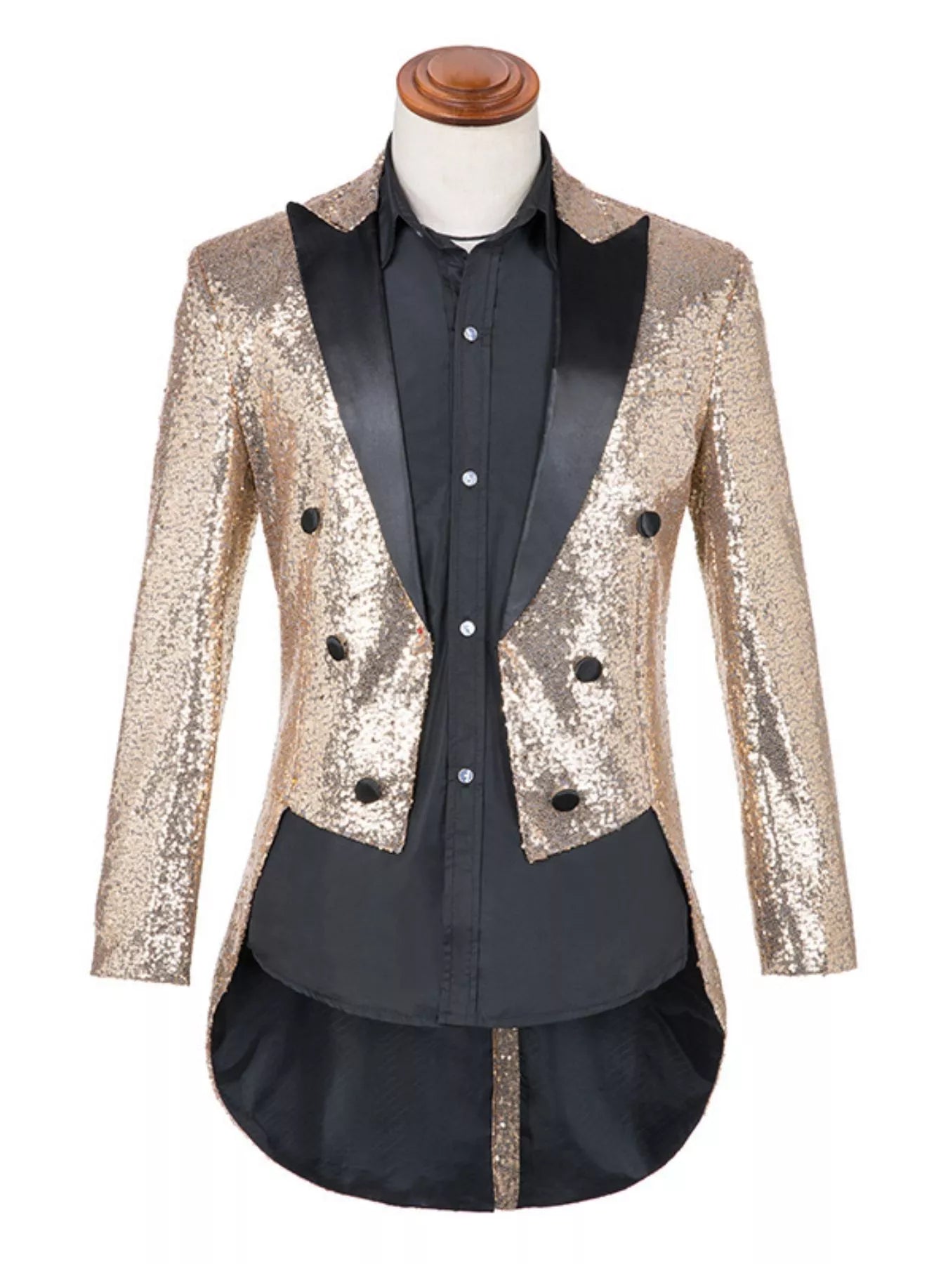 Men's Plus Size Sequin Button Up Long Sleeve Tailcoat Blazer by Trendsi