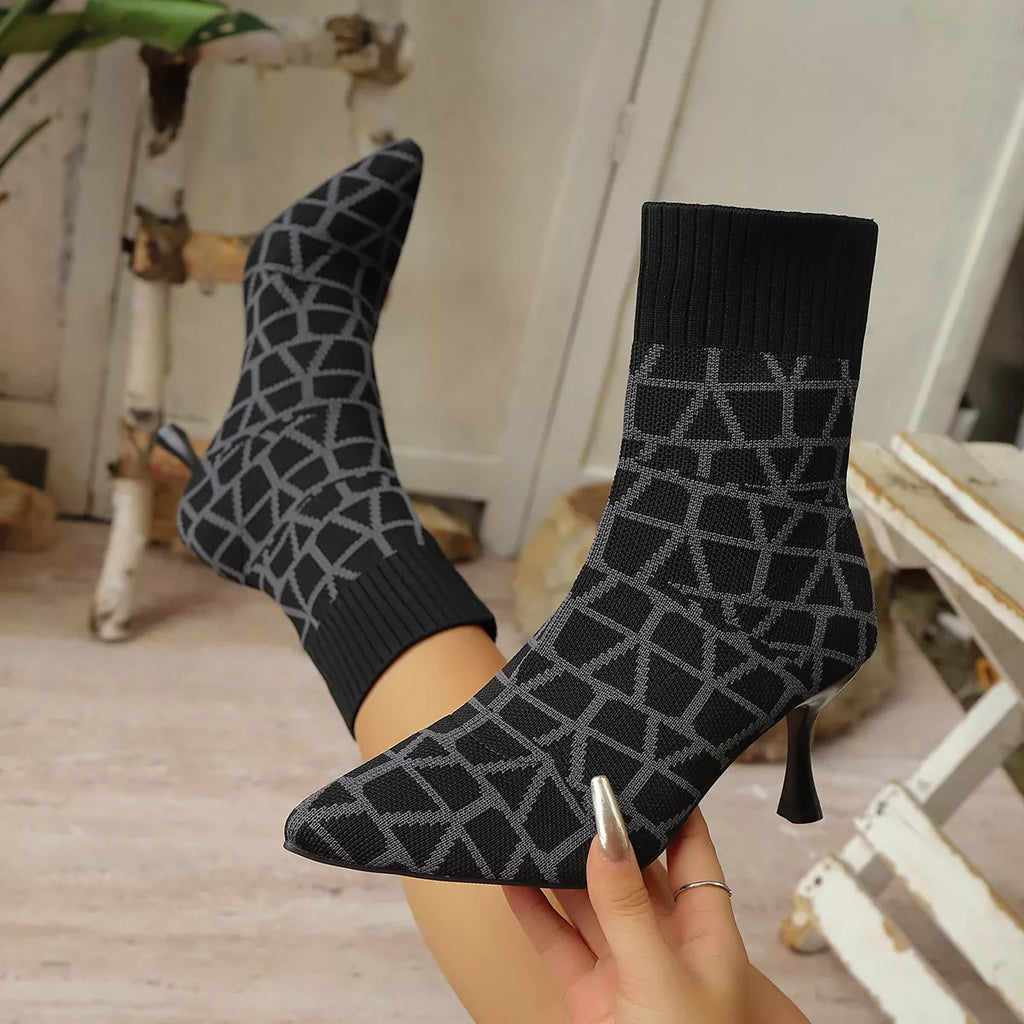 Mesh Point Toe Stiletto Boots by Trendsi