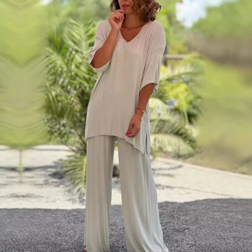 European And American Knitwear Top Two-piece Set Casual And Comfortable Baggy Straight Trousers by DC-THE CEO