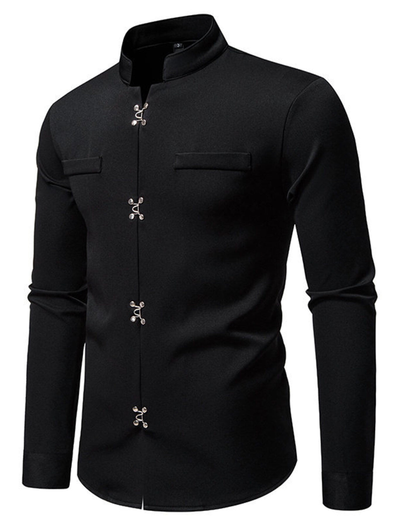 Men's Mandarin Collar Slim Fit Long Sleeve Shirt by Trendsi
