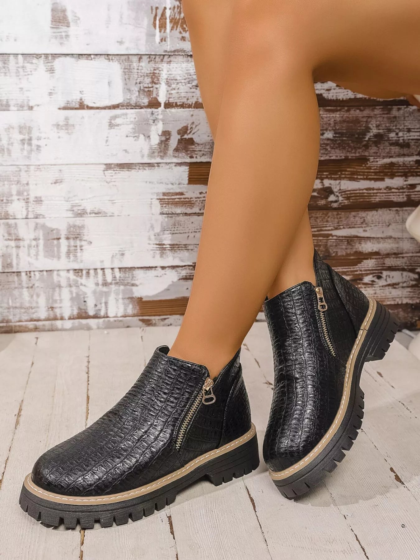 Round Toe Side Zip Ankle Boots by Trendsi