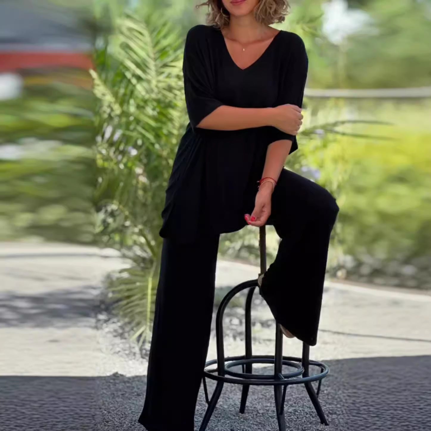 European And American Knitwear Top Two-piece Set Casual And Comfortable Baggy Straight Trousers by DC-THE CEO