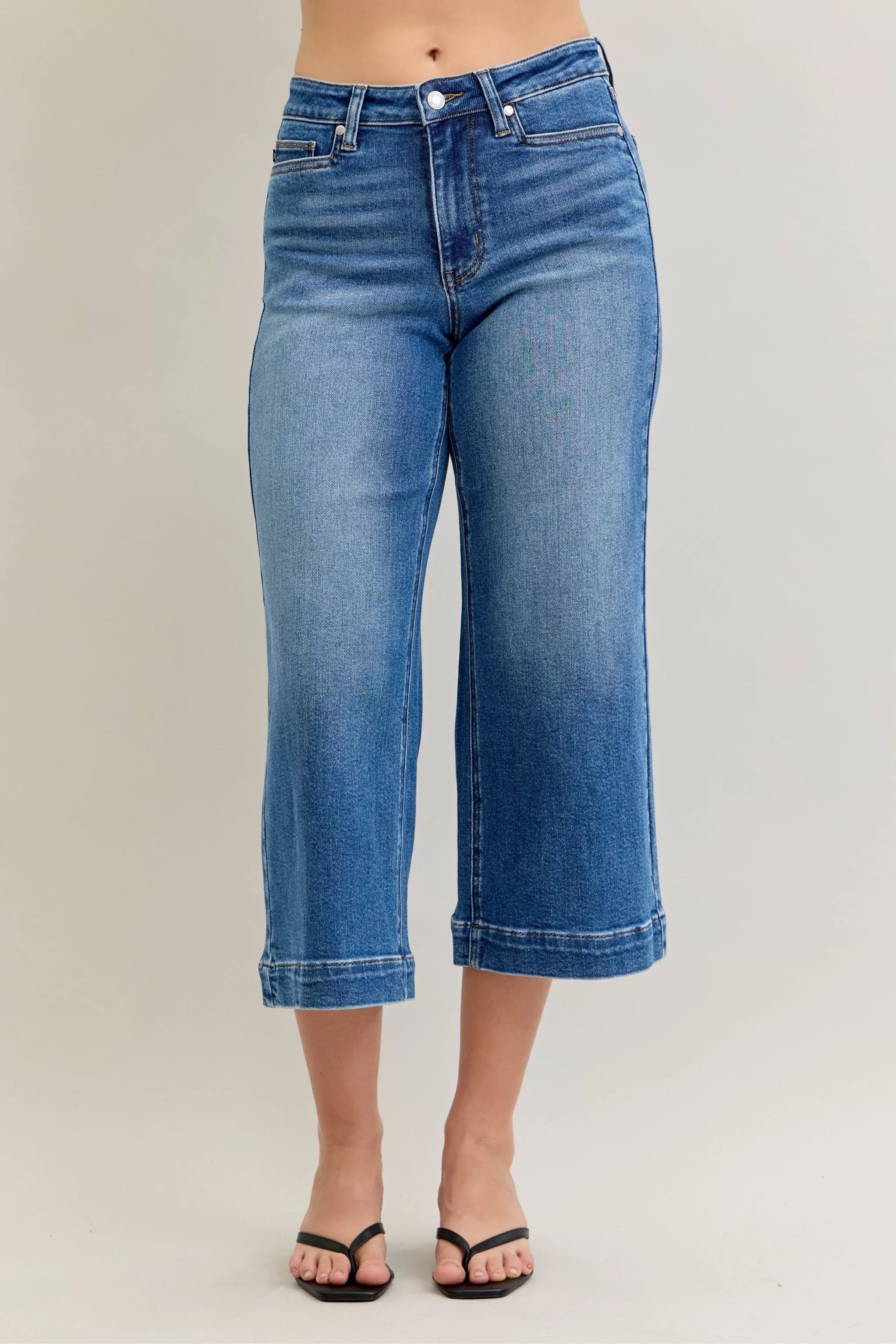 Judy Blue Mid Rise Crop Wide Leg Jeans by Trendsi