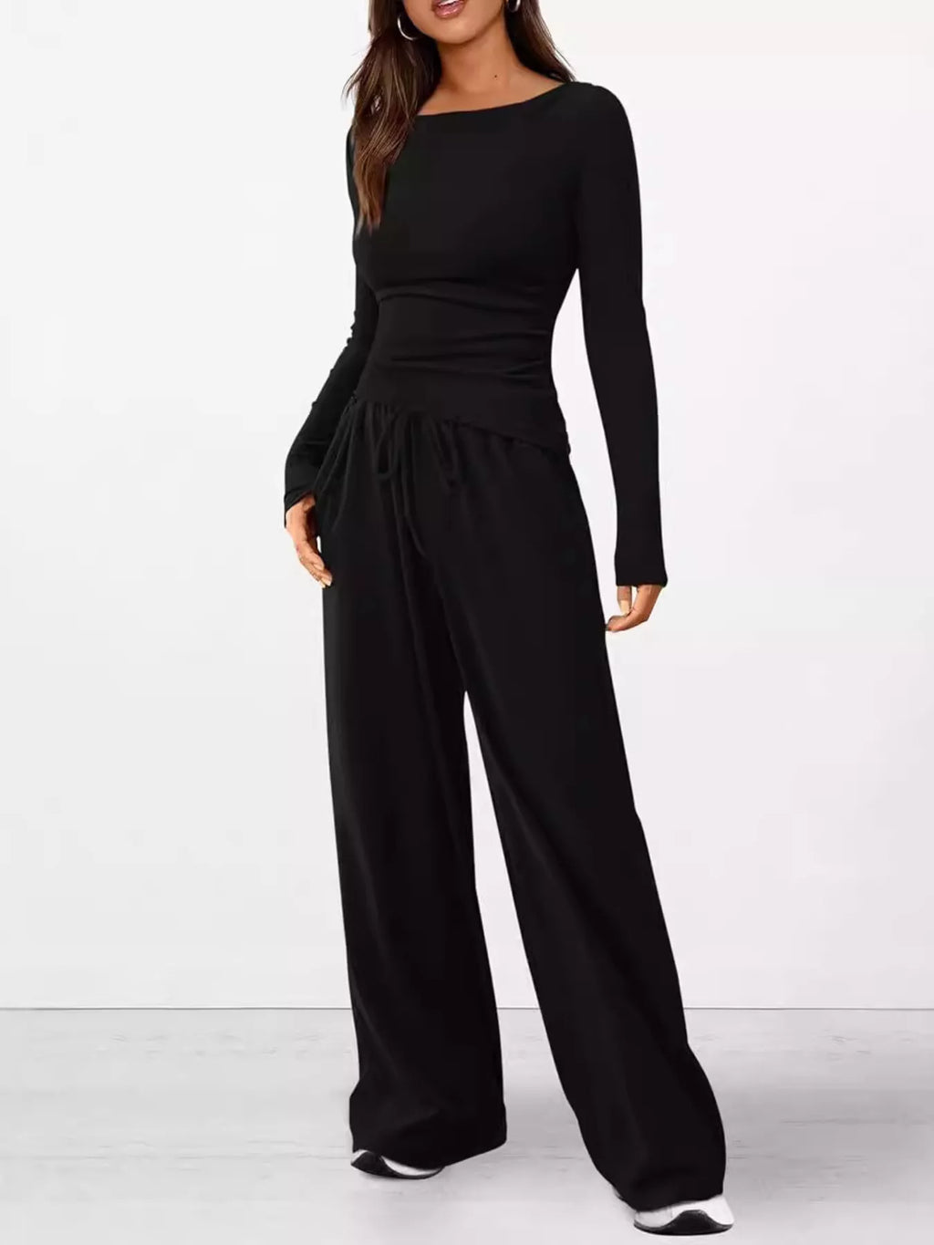 Long Sleeve Top and Wide Leg Pants Set by Trendsi