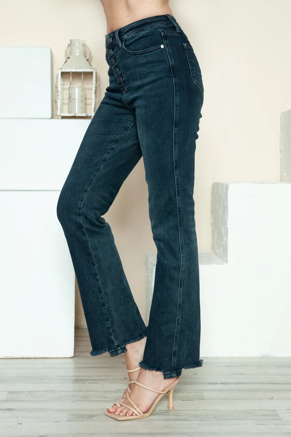 Judy Blue Full Size Button Fly Hem Destroy Straight Jeans by Trendsi