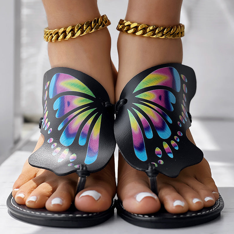 Butterfly Print Round Toe Flip Flops, Comfortable Summer Beach Shoes, Casual Women's Footwear, Perfect For Poolside And Daily Wear by DC-THE CEO
