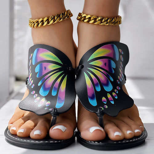 Butterfly Print Round Toe Flip Flops, Comfortable Summer Beach Shoes, Casual Women's Footwear, Perfect For Poolside And Daily Wear by DC-THE CEO