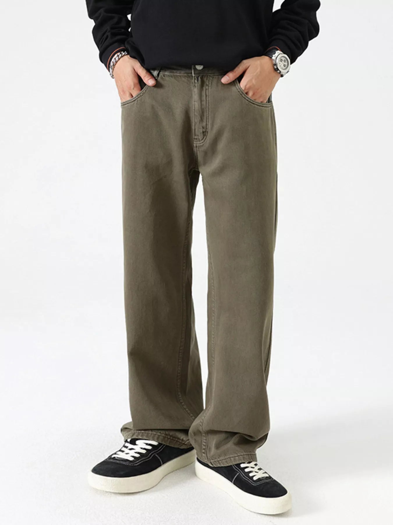 Men's Vintage Wash Wide Leg Jeans by Trendsi