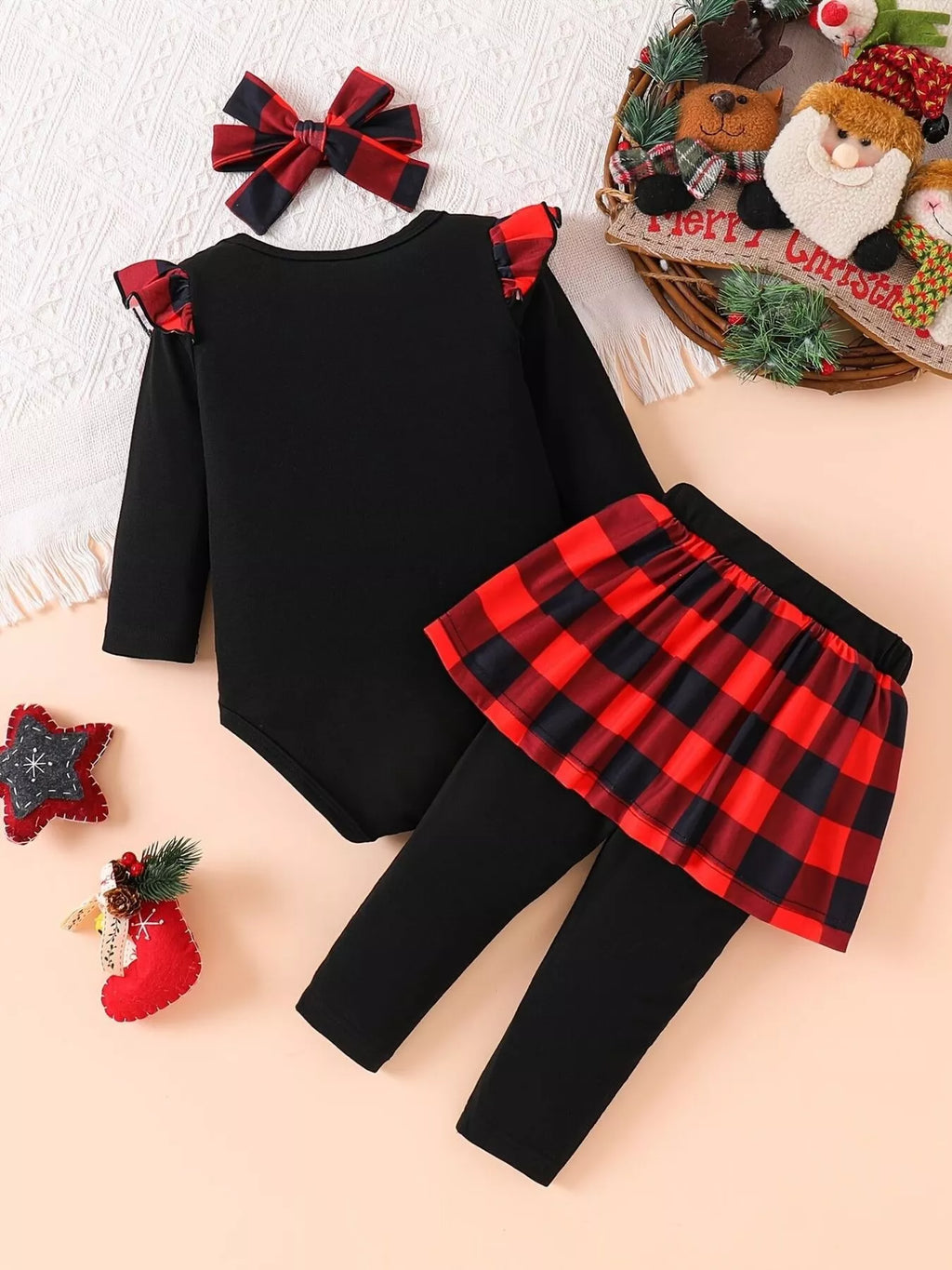 Children's Christmas Bodysuit and Pants Set with Headband by Trendsi