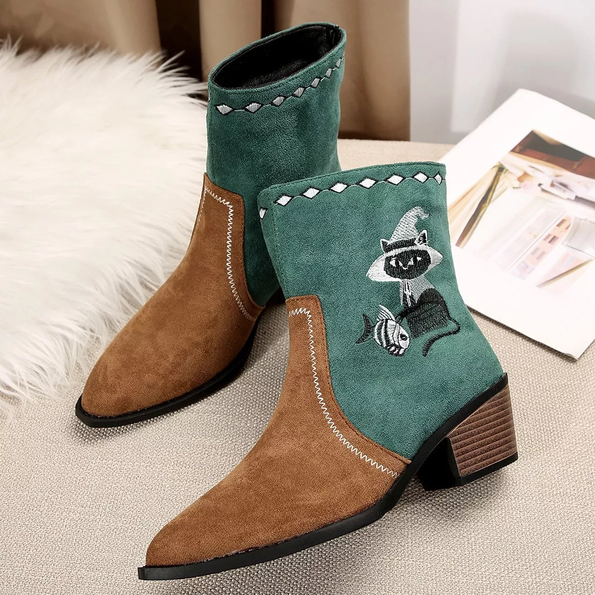 Western Cowboy Boots with Embroidered Design by Trendsi