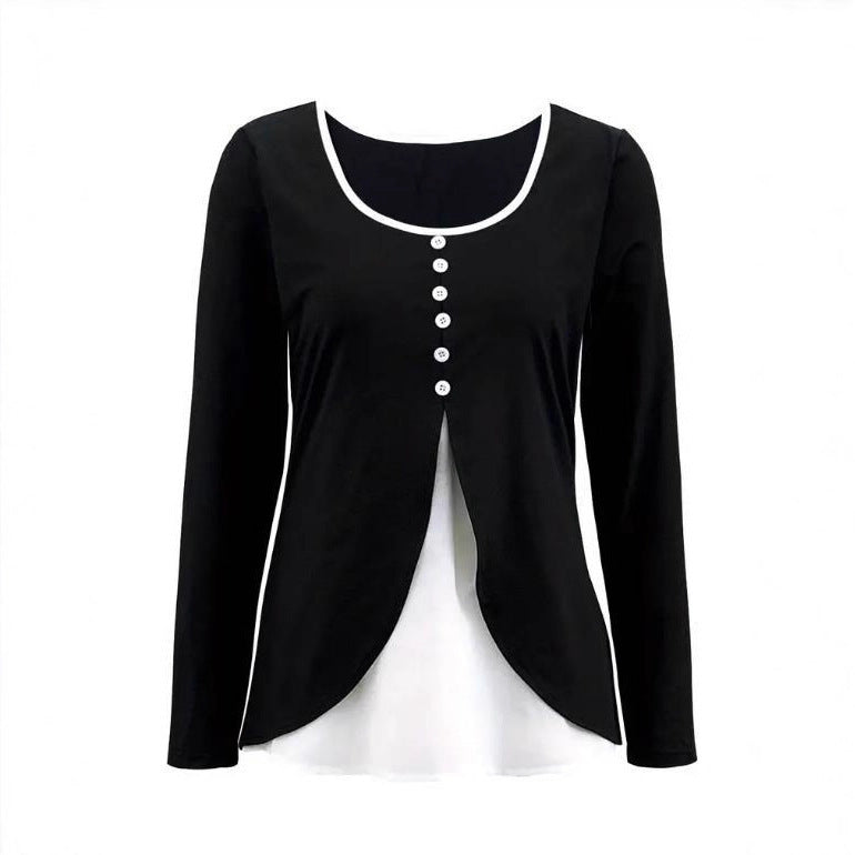 Casual Contrast Color Women's Two-piece Long-sleeved T-shirt by DC-THE CEO