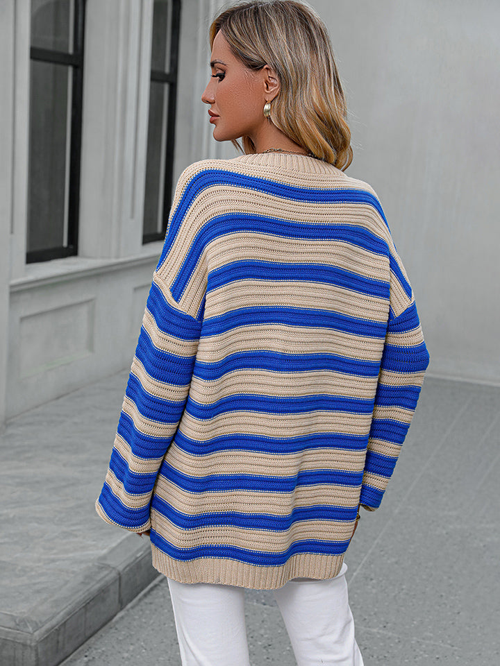 Striped Dropped Shoulder Sweater by Trendsi