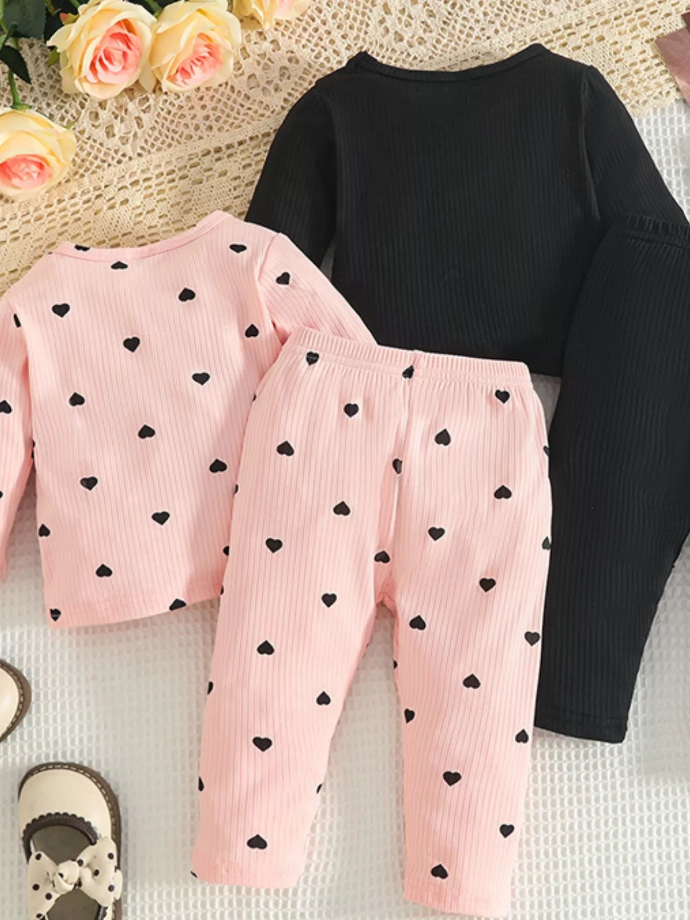 Children's Heart Print Ribbed Top and Pants Set by Trendsi