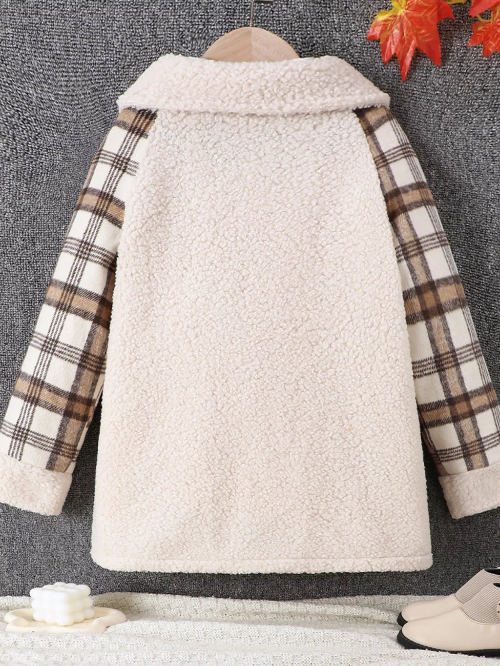 Children's Cozy Plaid Sleeve Fleece Jacket by Trendsi